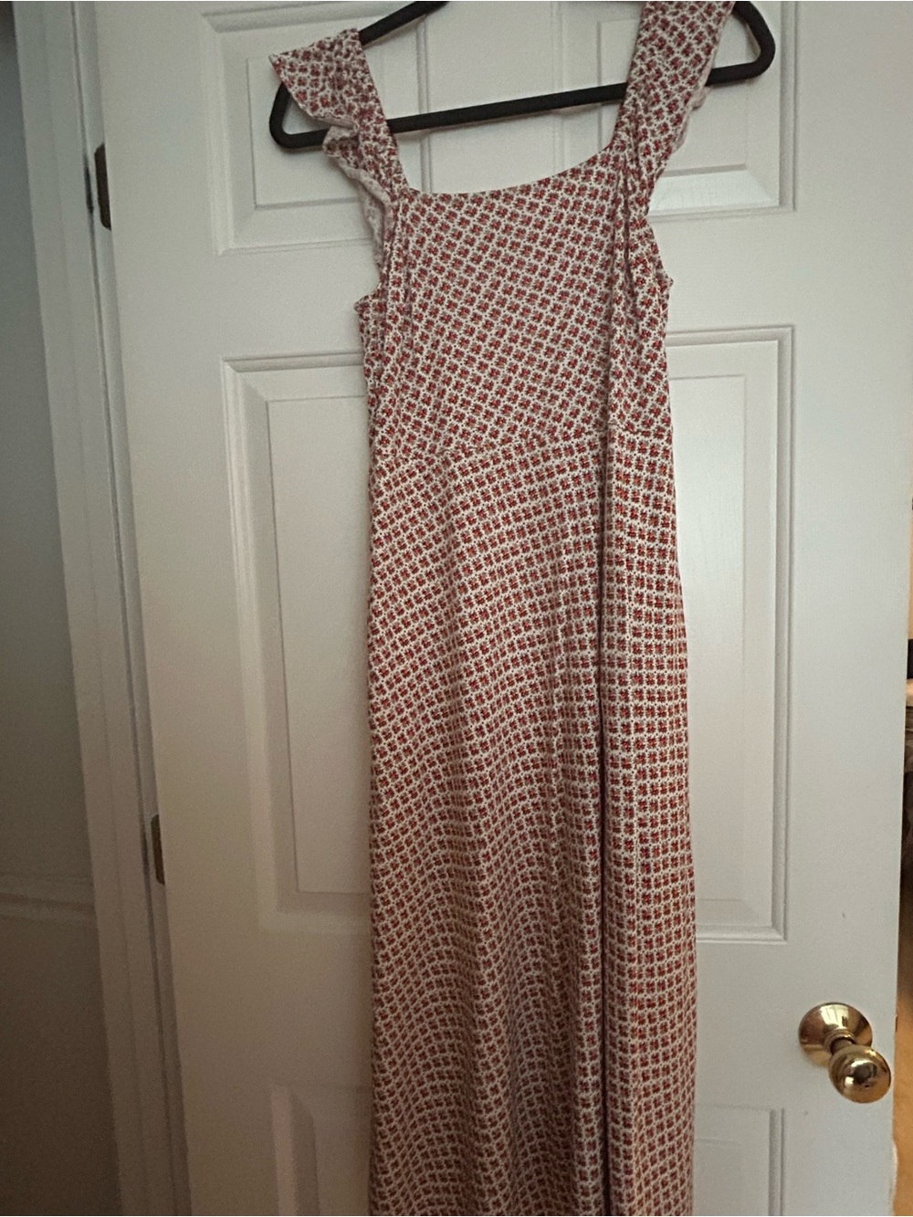 Boden Red Printed Maxi Dress with Ruffled Straps